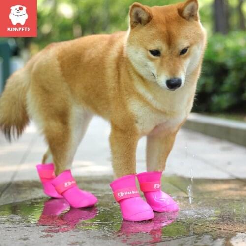 Kimpets 4pcs S/M/L/XL Pet Dog Rain Shoes Anti Slip Waterproof Pet Dog Cat Rain Shoes 4 Colors Rubber Boots for Four Seasons