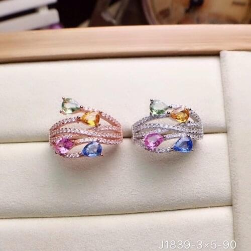 KJJEAXCMY fine jewelry 925 sterling silver inlaid natural gemstone colorful sapphire female ring support test
