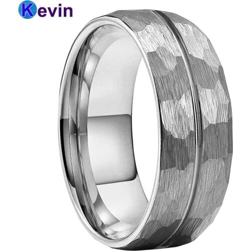 Hammer Ring Men Women Tungsten Wedding Band Unique Wedding Band With Center Groove Finish New Arrivals
