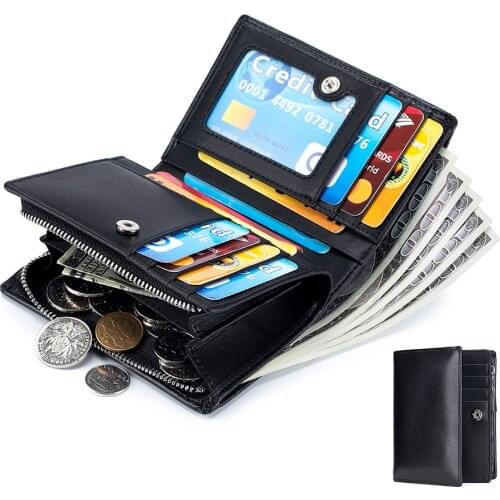 New Men Genuine Leather Wallets Male Short Zipper Hasp Purse Multifunctional Large Capacity Wallet Casual Mini Coin Card Holders