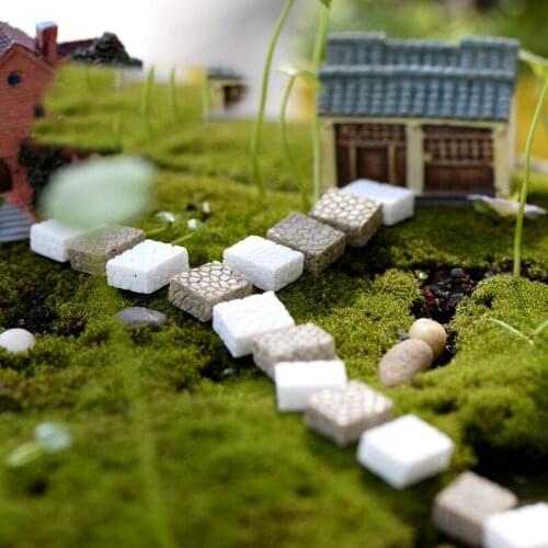 10PCS Square Stepping Stone Figures Miniature Stair Figurine for Mini Fairy Garden Micro Landscape Animal Statue Resin Craft