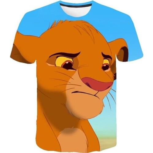 Summer Cute and Funny Childrens Clothing T-shirt 3D Cartoon Anime Lion King Boy Girl T shirt O-Neck All-match Casual Tops