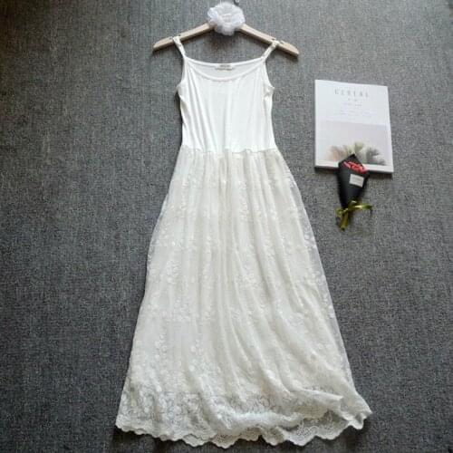 Modal Mori Girl Sweet Dress Women Solid White Black Leaves Flower Embroidery Lace Layer Hollow Out Underdress For Ladies U526