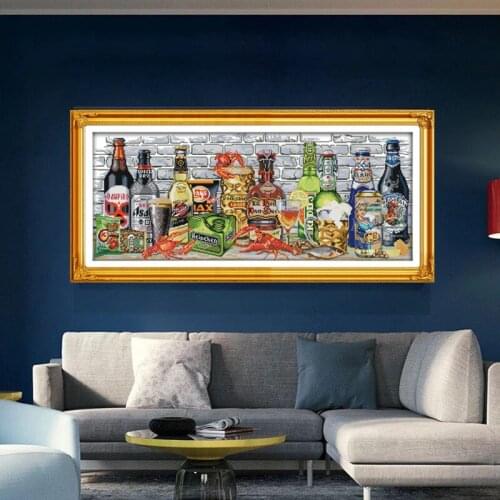 Wine Printed Canvas Cross Stitch Kit Home Decoration 11CT Fabric 14CT Canvas DMC Embroidery Needlework Cross-stitch set