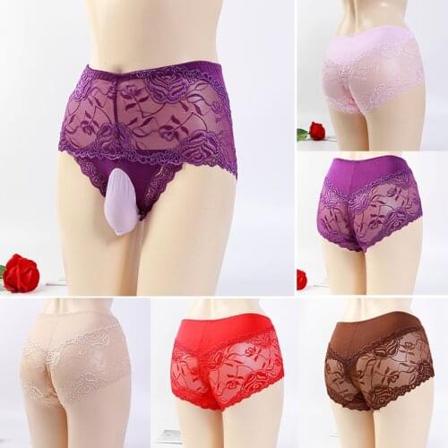 Lingerie-Sissy Pouch Underpants Briefs Sexy Men See Through Comfort Lace Pure Color All Season Underpants Underwear Panties