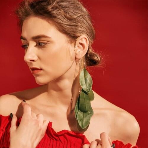 New Fashion Temperament Super Fairy Feather Earrings Bohemian Long Tassel Earrings for Women Non-pierced Earrings Luxury Jewelry