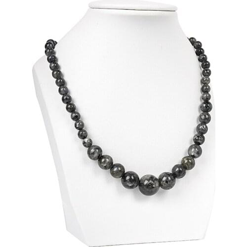 Natural Black Jaspers Stone 6-14mm Round Bead Tower Necklace DIY Design Jewelry Women Clothing With Festival Birthday Gifts 18"