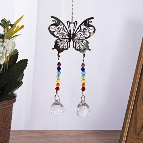 Handmade Chakra Butterfly Suncatcher Crystal Ball Prisms Rainbow Maker Window Hanging Ornament Home Decor For Photography props