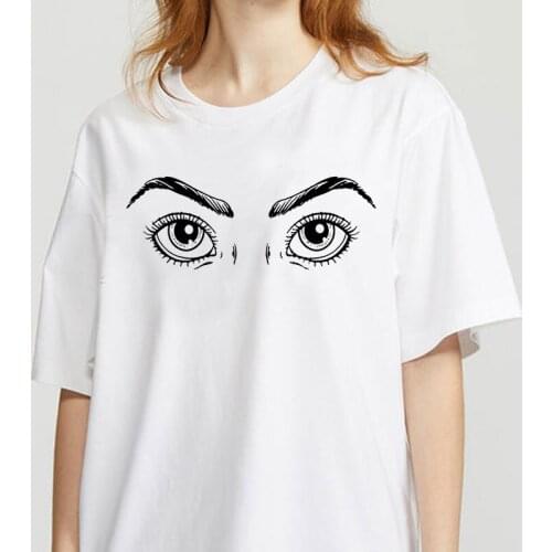 Big eye makeup graphi printed t shirt women 90s Graphic T-shirt Harajuku Tops Tee Cute Short Sleeve animal tshirt Female Tshirts