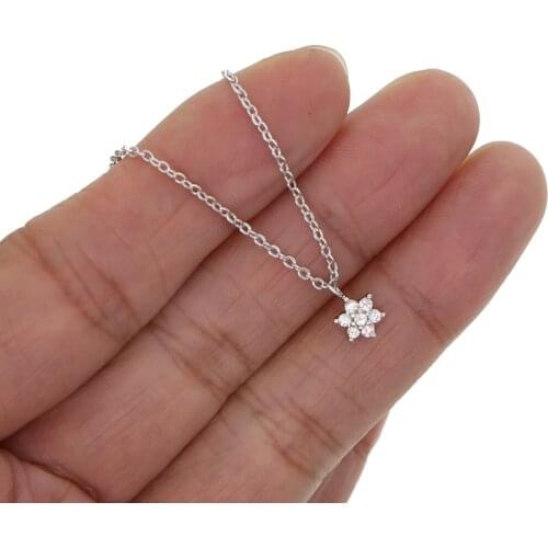 SILVER color cz flower charm necklace delicate tiny daisy flower pendant cute lovely girl gift jewelry