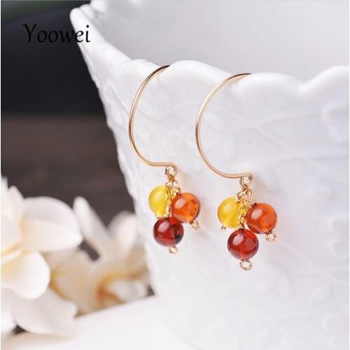 Yoowei Natural Amber Earrings for Girl Round 5mm Lapis Lazuli Stone Chic Simple Handmade Earrings Baltic Amber Jewelry Wholesale