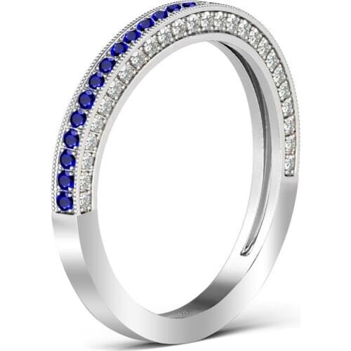 Szjinao Women Rings 925 Sterling Silver Blue Sapphire Ring With Cubic Zirconia Gemstones Undefined Elegant Trendy Fine Jewelry