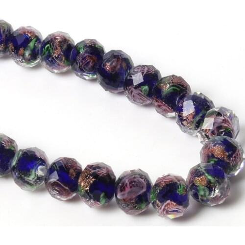 Dark Blue Murano Transparent Flower Lampwork Crystal Glass Beads Faceted Rondelle Spacer Beads For Jewelry Bracelet Diy Making