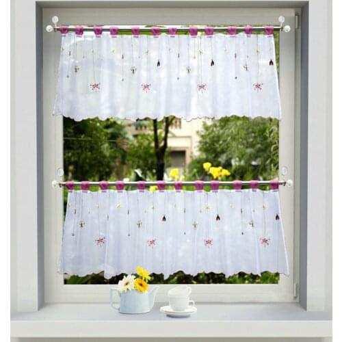 Embroidery Animal Design Small Voile Cafe-Curtain Cabinet Curtain for Kitchen Balcony Wave Bottom Sheer Curtain Half Curtain 1PC