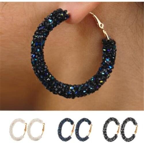 WKOUD Earrings Wholesale Punk Fashion Earrings White / Black / Blue Simple Wild Crystal Circle Matte Ladies Hot Sale Earrings