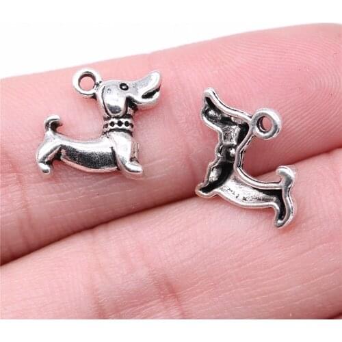 WYSIWYG 20pcs 12x12mm Dachshund Dog Pendant Antique Silver Color Tone Dachshund Dog Pendant Charm Dog Pendant