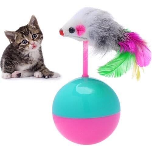Funny Cat Toy Chasing Ball With Feather Fake Plush Mouse Kitten Interactive Ball Feather Toy For Dog Cat Playing Accessories