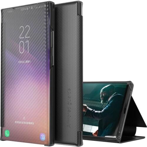 Carbon Fiber Flip Mirror Phone Case For Samsung Galaxy S21 S20 S10 S9 S8 Note 20 Ultra Note10 Plus Note9 A71 A50 A51 A12 Cover