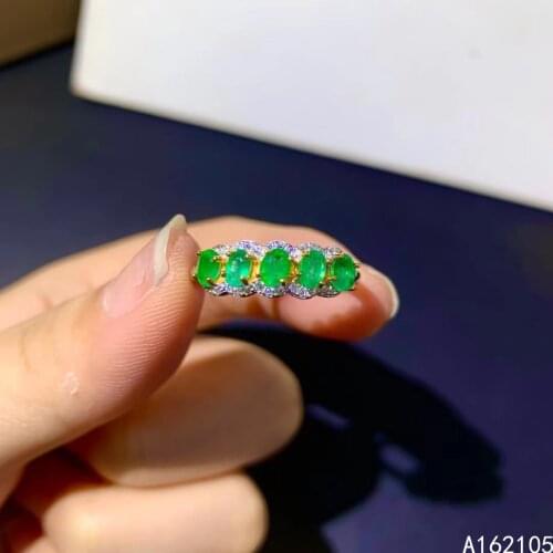 925 pure silver Chinese style natural Emerald womens luxury exquisite new adjustable gem row ring fine jewelry support detectio