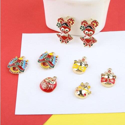 10pcs Chinese Style Alloy Oil Drama Huadan Lucky Cat Pendant Cartoon Earrings For Women Material Diy Ear Jewelry Accessories