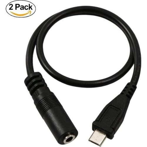 2-Pack) Micro USB Male to 3.5mm Jack Female Audio Cable Cord for Active Clip Mic Microphone Convert Adapter