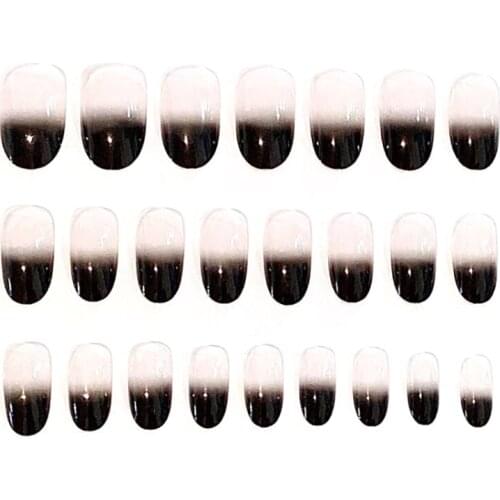 24Pcs Professional mat Classic Easy to wear Pink Black Full coverage Short Round Head Punk Manicure Tool Tips 2G nail Lijm