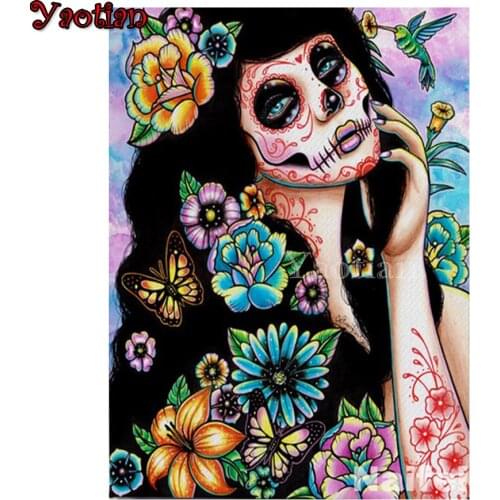 5D Diy Diamond Painting Cross Stitch Halloween skull girl flower Diamond Embroidery Full Drill Square Diamond Mosaic Picture