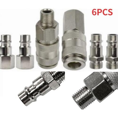 6PCS Durable Anti-corrosion Air Line Compressor Connector Tool EURO Fitting Quicks Release Coupling Heat Treated Hardened Steel