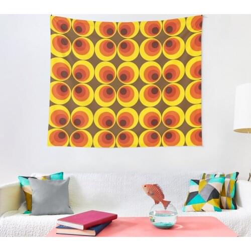 70s, 80s Funky Vintage Circle Pattern Tapestry Flower Wall Hanging Wall Decor Blanket Bedding Curtain Throw