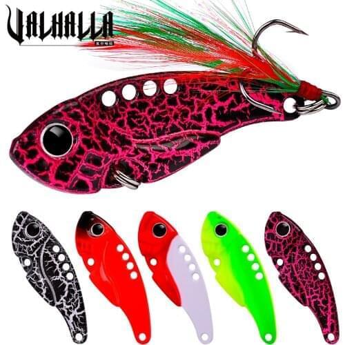 VALHALLA 8Pcs VIB Fishing Lure 11g 5.5cm Bass Crank Bait Treble With Feasther Hooks Metal Spoon Fish Artificial Bait Lures