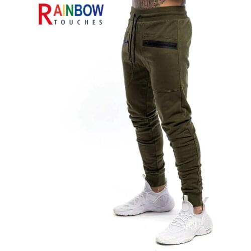 Rainbowtouches Mens Leisure Fitness Pants Trendy Tights Zip Pocket Solid Color Sport Pencil Pants