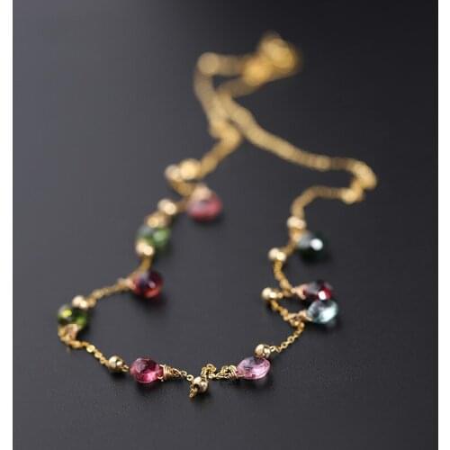 DAIMI GEMSTONES Color Tourmaline Necklace Womens Day Genuine Natural Yellow 18K Gold Clavicle Chain Niche Designer