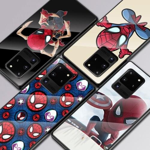 Marvel Cute Spiderman For Samsung Galaxy S20 FE S10e S10 S9 S8 Ultra Plus Lite Plus 5G Tempered Glass Cover Phone Case