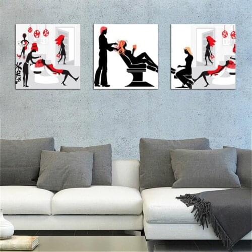 Black White Red Canvas Art Abstract Figure Woman Beauty Fashion Barber Shop Decor Canvas Painting Beauty Salon Hair Salon Poster