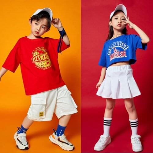 Childrens Jazz Hip Hop Dance Costumes Streetwear Hip Hop Sports Teenage Boys Girls T-shirt Shorts Tracksuit for Kids Tees Skirt