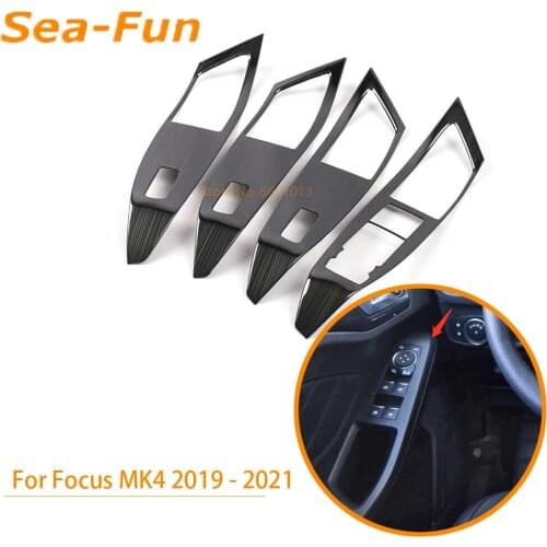 For Ford Focus MK4 2019 2020 2021 Door Window Glass Lift Switch Button Cover Armrest Panel Trims ABS Chrome Car Accessories