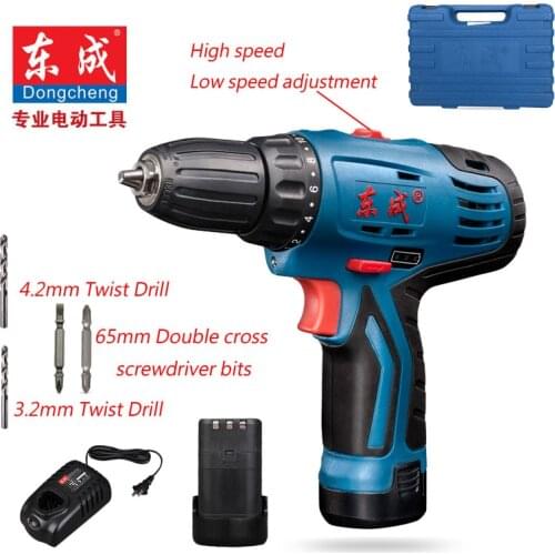 HQ Cordless Drill Dongcheng Brand 12V Multi-function Cordless Screwdriver Drill 2 Speed Hand Electric Drill (2Pcs Battery)