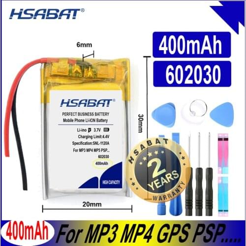 HSABAT 602030 400mAh mini Lipo Rechargeable Lithium Battery for MP3 Wireless Card Audio Recorder Li-ion Cell Batteries