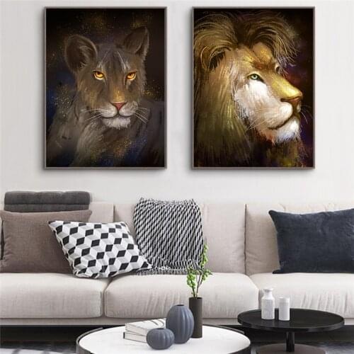 Watercolor Animal Canvas Painting Golden Lion Wall Art Posters And Prints Modern Decorative Pictures for Living Room Home Decor