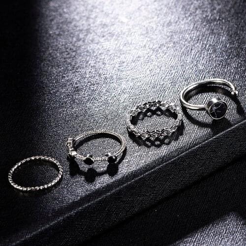 4pcs Black Bead Water Pattern Ring Openable Adjustable Fashion Jewerly Classic Rings for Women Men Valentines Day Gift