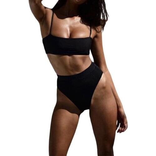 Swimming Two-Piece Suit Sexy Solid Color Bikini Set High Waist Swimwear Female Summer Beach Wear