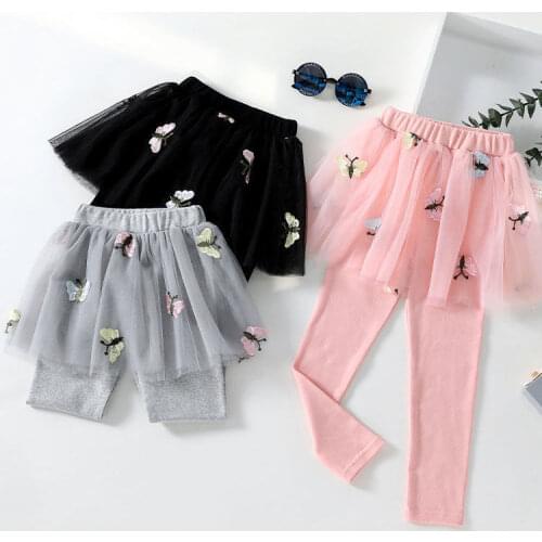 Girls Embroidered Leggings Culottes 2021 Spring and Autumn Little Girls Pants Childrens Outerwear Long Pants Skirts Kids Pants