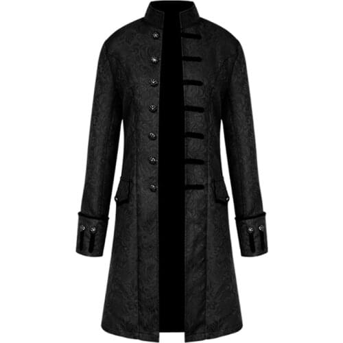 Men Steampunk Military Vintage Coat Stand Collar Single Breasted Solid Gothic Jackets Male Long Sleeve Slim Clothes Outerwear