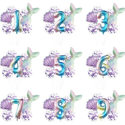 Wholesale Fishtail Numeral Balloons Party Birthday Decoration Mermaid Balloons Set 32 Inch