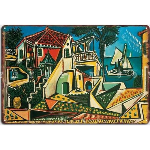 Pablo Picasso Mediterranean Landscape 1953 Metal Sign Cinema Living Room Cave Pub Printing Plates Tin Sign Posters