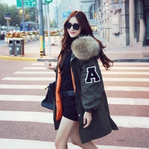 Special Offer Winter New Womens Oversized Luxury REAL Raccoon Dog Fur Collar Loose Thickened Pure Cotton-Padded Clothes Coat