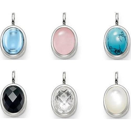 Black Pink Blue Green Oval Crystal Stone Pendants, Fashion 925 Sterling Silver Thomas Style Glam Ts Jewelry Soul Gift for Women