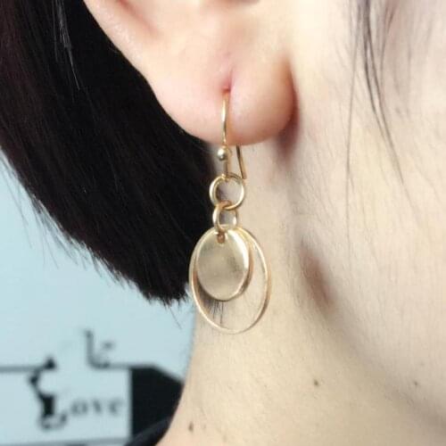 Europe And The United States Simple Geometric Metal Mini Double Small Disc Hollow Round Earrings Women Jewelry Long Earrings