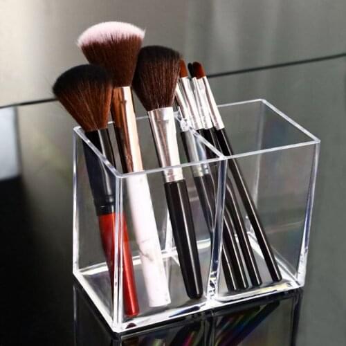 2 Holes Transparent Acrylic Makeup Brush Tools Cosmetic Storage Box Case Make-up Brush Pen Holder Table Organizer