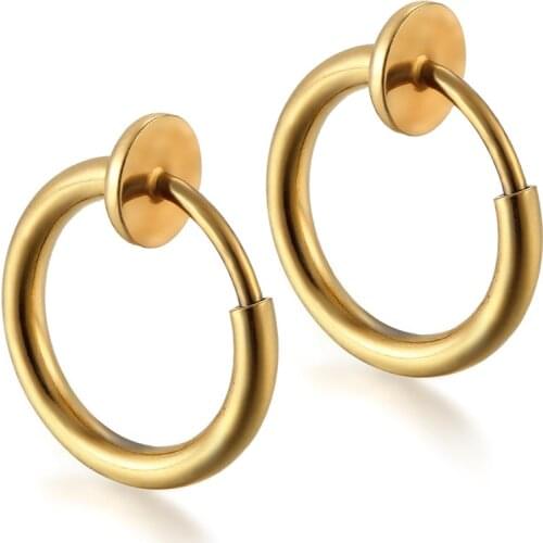 Boniskiss Stainless Steel Clip Earrings Circle GD Clip Earring K Pop Fashion Earrings for Women Man Jewelry